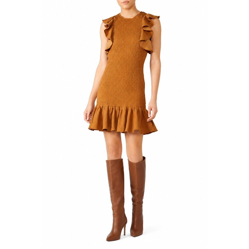 C/MEO Collective Expired Mini Dress in Mustard Smocked Ruffle Size 4 Small